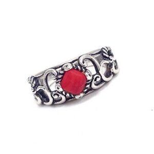 Carolyn Pollack Relios 925 Sterling Silver Small Red Coral Ring (size 7)